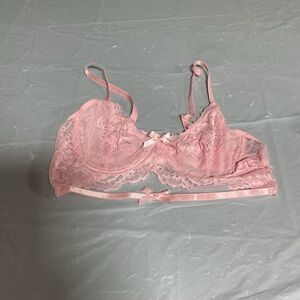 Sheer Lace Pink Bralette with Bow Detail